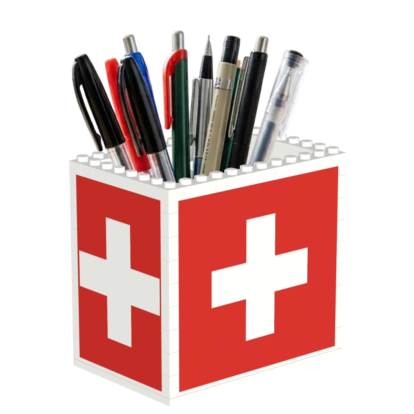 SXZVVBN Swiss Flag Building Block Desk Tidy ABS Organiser