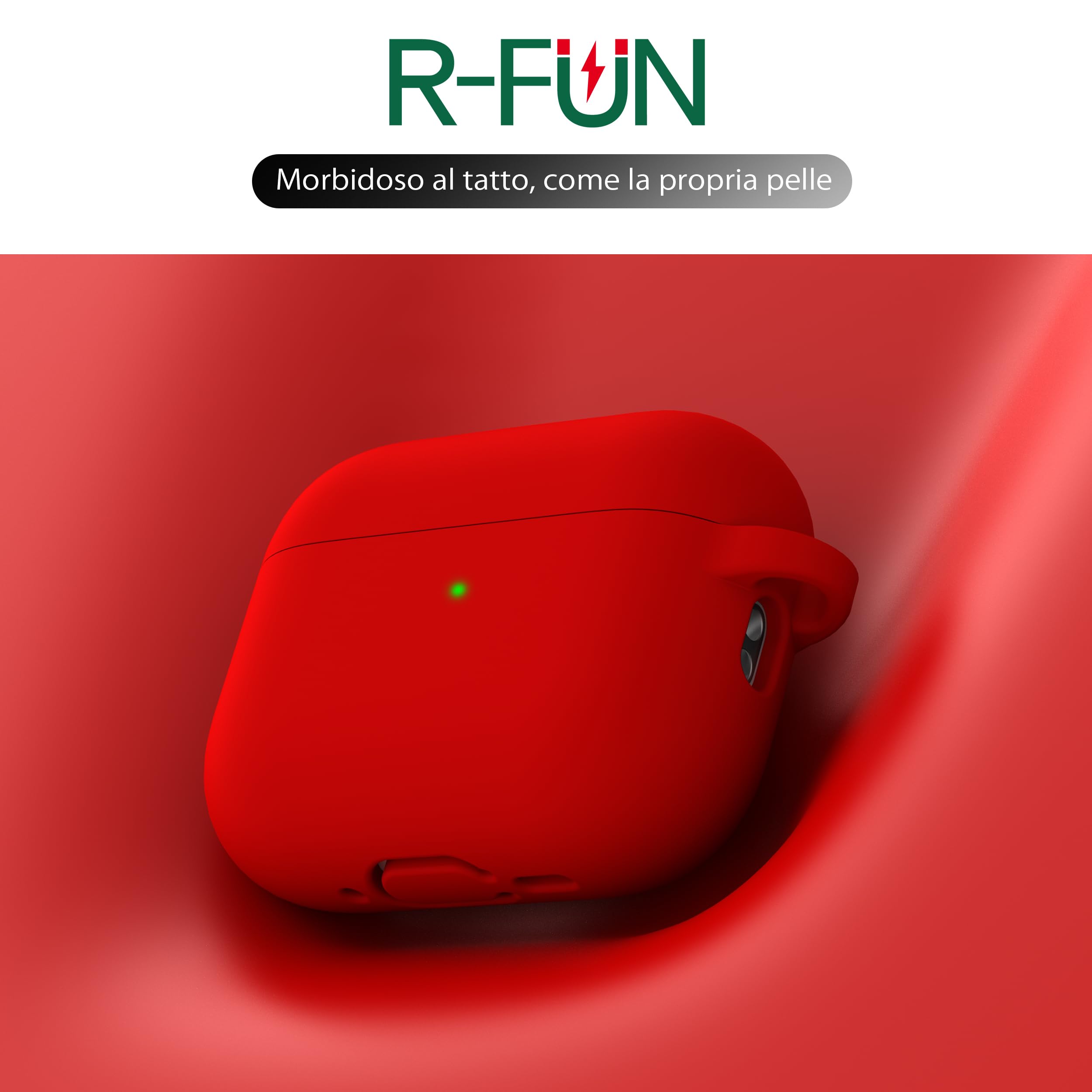 Custodia R-fun per AirPods Pro 3 (2025), custodia protettiva in silicone morbido compatibile con Apple AirPods Pro 3 generazione per donne e uomini con kit di pulizia/portachiavi,Rosso