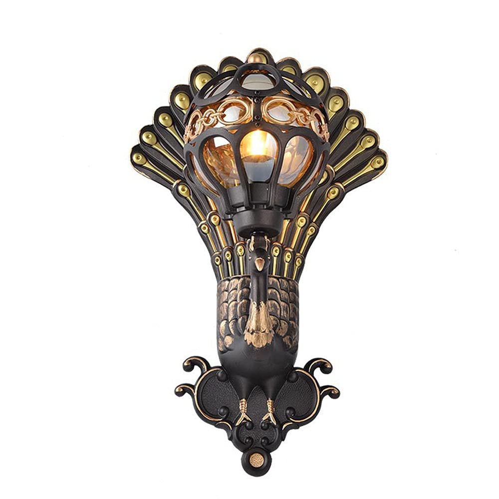 OZBMA Wall Sconces, European Retro Industrial Style Mount Light Peacock Screativity Lantern Outdoor Waterproof and Moisture-Proof Exterior Sconce for Villa Courtyard Garden