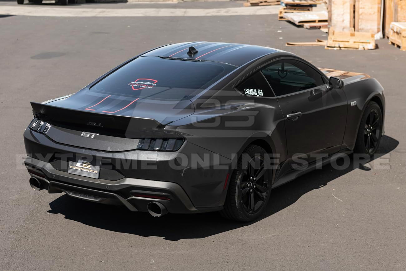 Replacement For 2024-Present Ford Mustang S650 Models | Factory Style Smoke Tinted Tape-On Rear Tail Light Trim Bezel Insert Cover Pair (Acrylic Plastic)