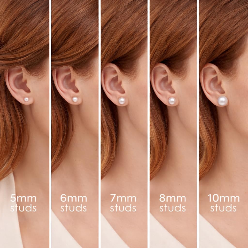 Belacqua AAA Quality Cultured Freshwater Pearl Stud Earrings in 10K Yellow Gold, Round Pearls, 5mm to 11mm Size, Push Back Clasp, Real Pearl Jewerly for Women, Gift Box Included