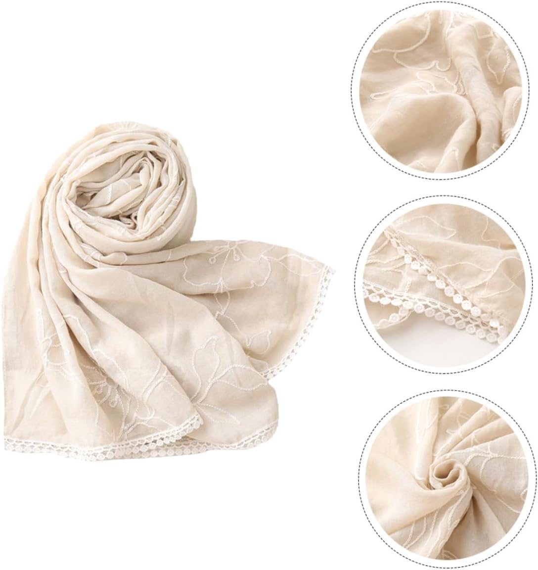 Girl Shoulder Shawl Beige Polyester Embroidered Lace Scarf for Women image 4