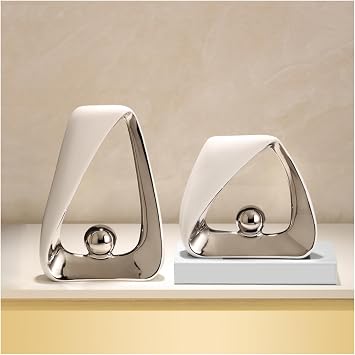 White Decorative Sculpture, Modern Abstract Art Decoration Living Room Window Sill Table Office Sculptures and Statues, Ceramics,Silver Set