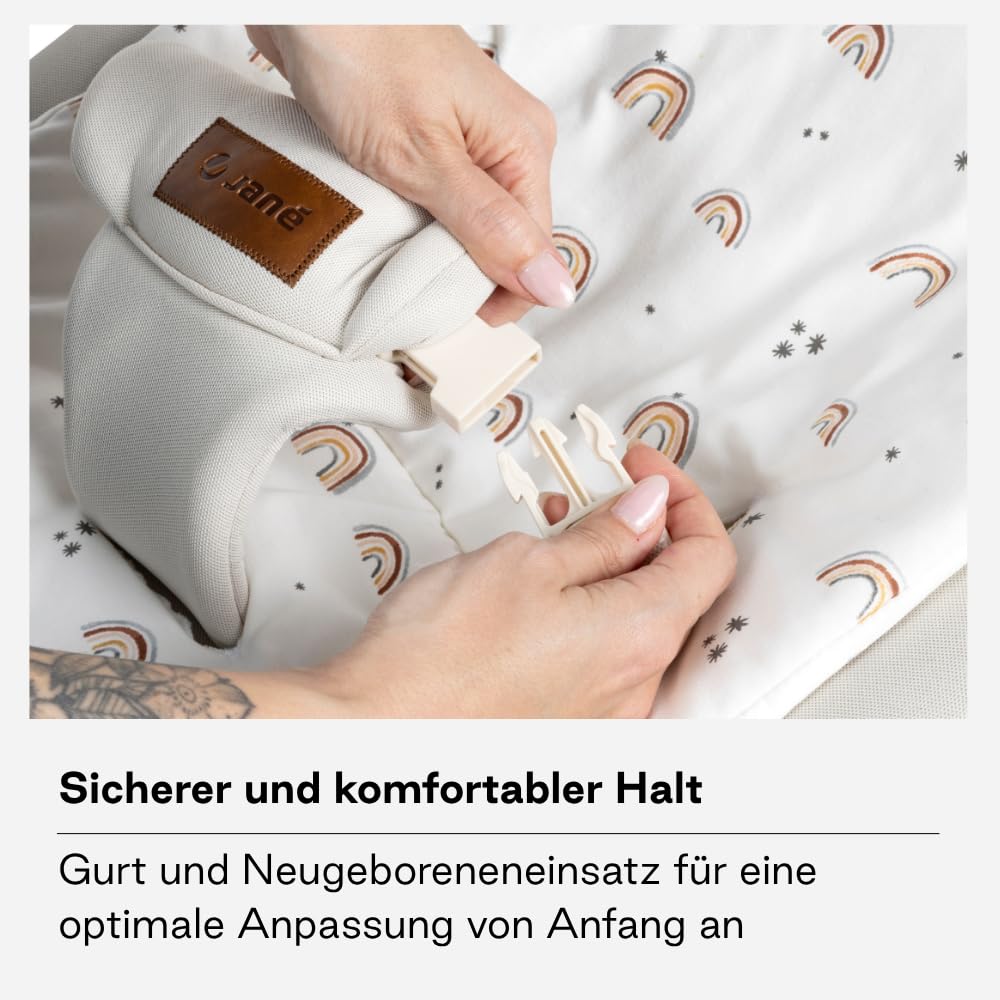 Jané Light, Babywippe ab Geburt, Ultraleichte Babywippe mit natürlicher Wippbewegung, Spielbogen und Neugeboreneneinsatz, Abnehmbarer und Waschbarer Bezug, Beige