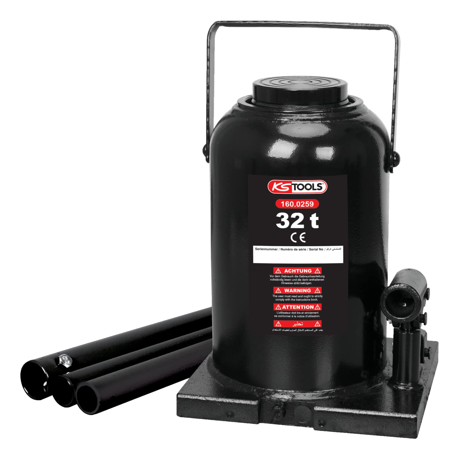 KS TOOLS 160.0259 - Gato de botella hidráulica (32 toneladas)