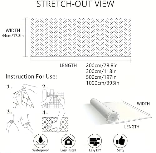 Miniatura 4 de Papel tapiz moderno a rayas de 17.3 x 78.7 pulgadas, papel tapiz geométrico autoadhesivo extraíble, papel adhesivo decorativo blanco y negro para