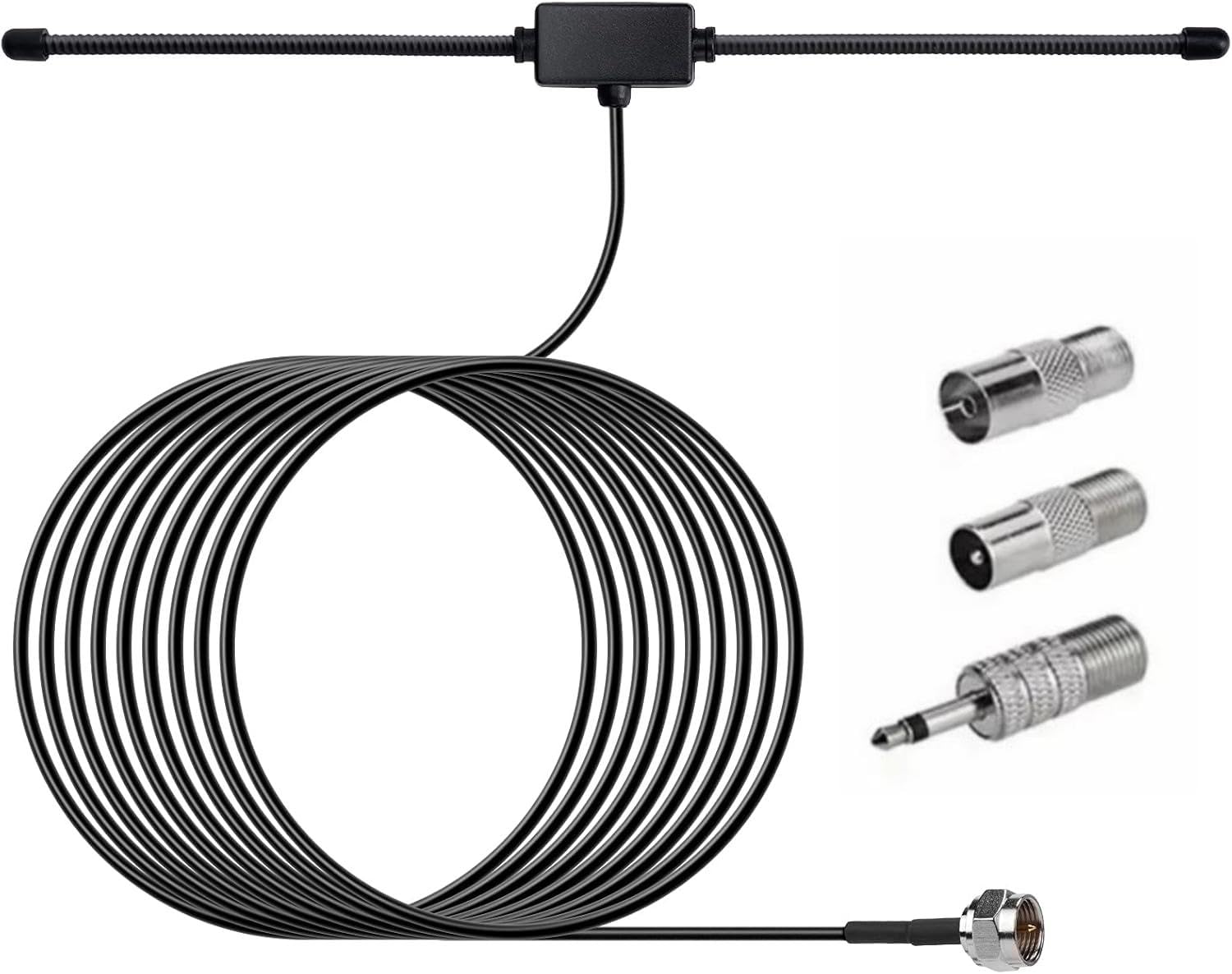 DAB/FM Dipol antena radiowa z kablem koncentrycznym 3 m, antena wewnętrzna FM, Para Estereo Radio Antena – kompatybilność z tunerem stereo, amplitunerem AV i wzmacniaczem HiFi, w zestawie 3 adaptery