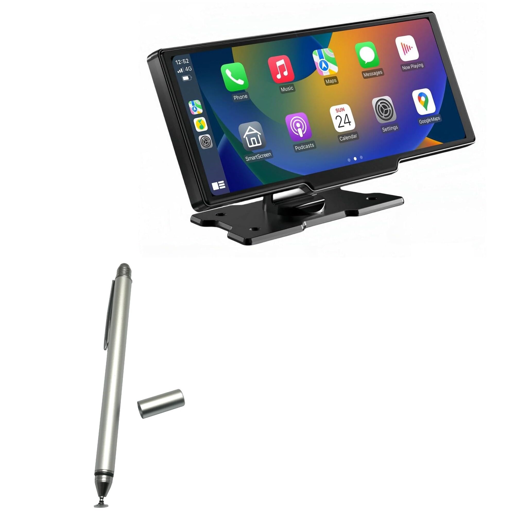 BoxWave Stylus Pen Compatible with Flgocexs Wireless CarPlay Stereo (10.26 in) - DualTip Capacitive Stylus, Fiber Tip Disc Tip Capacitive Stylus Pen - Metallic Silver