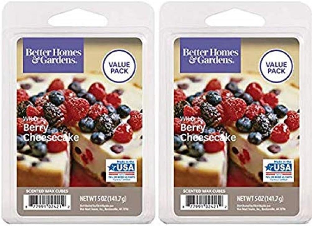 2 Pack Wild Berry Cheesecake Better Homes and Gardens Wax Cubes Value Pack (24 Wax Cubes)