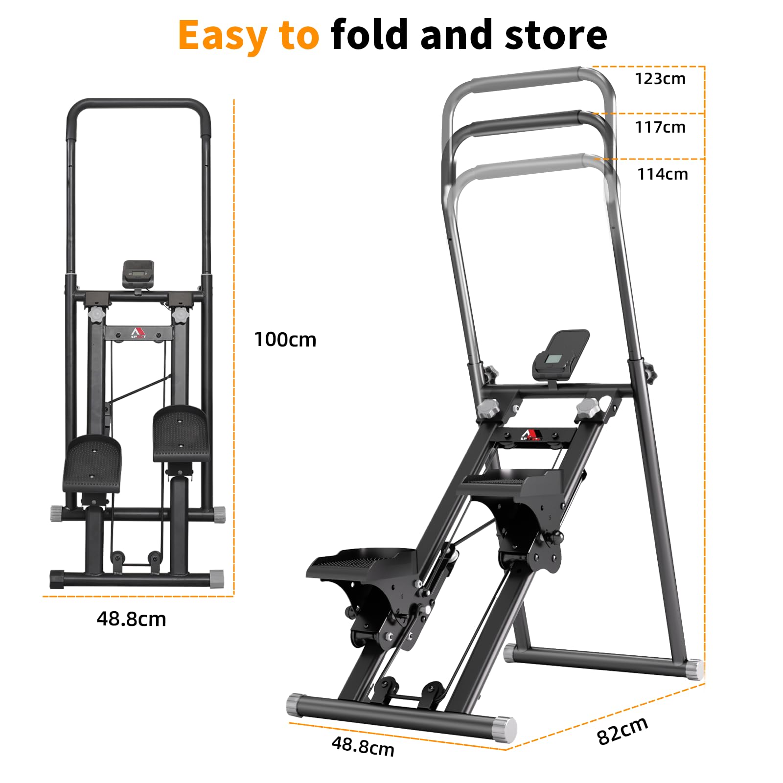 Stepper d’Escalier Pliable，Stepper Fitness pour la Maison，Guidon et pédales réglables,Écran LCD,avec Support de téléphone,Charge 120KG