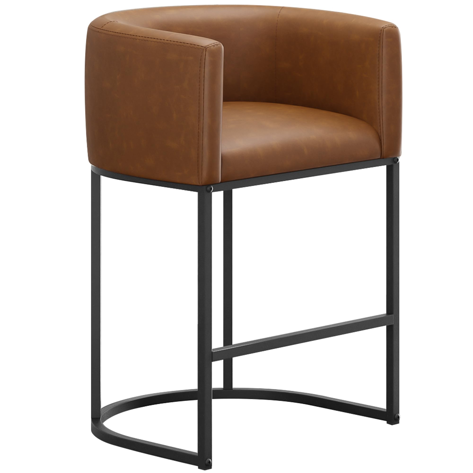 Counter Height Bar Stools for Kitchen Island, Modern Counter Stools for Dining Room, 24 Inch Seat Height Barstools with Metal Legs, Faux Leather Bar Stool with Back Footrest, Brown