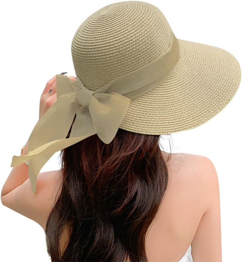 Straw Beach Sun Hat for Women Wide Brim UPF 50+ UV Protection Floppy Sun Hat Summer Foldable Beach Travel Bucket Hats - Image 2