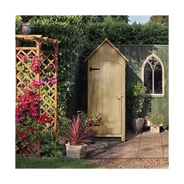 Outsunny Gartenschrank Holz Gerätehaus Gartenhaus Geräteschuppen Geräteschrank Holzhütte Giebeldach Bitumenpappe Gelb 77… – Bild 3