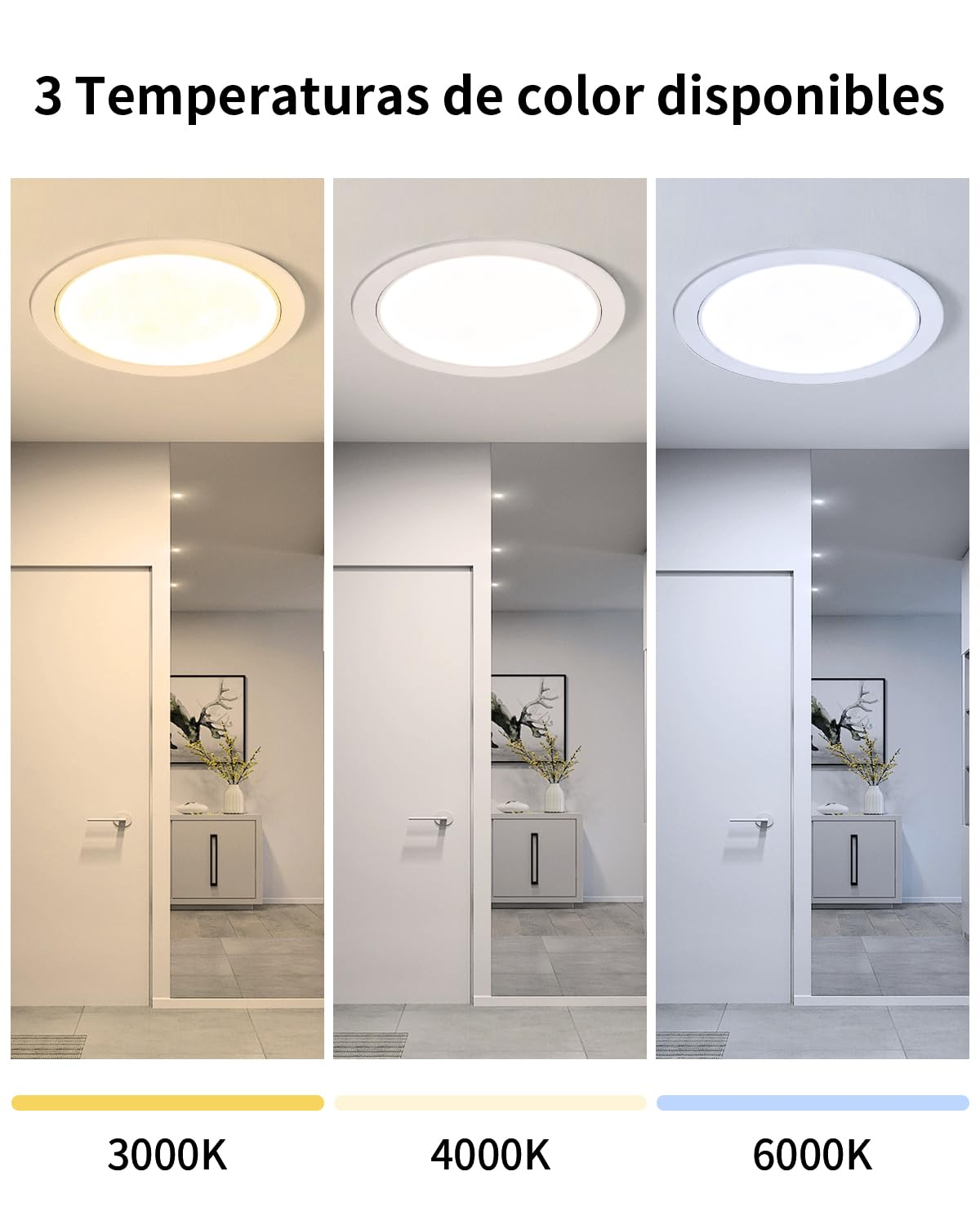 pack 2 Downlight LED Techo Empotrable 36W (360W) Slim, Panel Redondo Empotrado, Placa Extraplana 5000 lúmenes, Corte techo 253-263mm, Luz Seleccionable 3000K-4000K-6000K (3CCT)