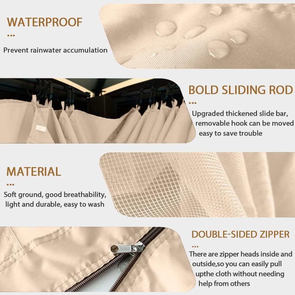 10' x 12' Gazebo Replacement Mosquito Netting, Gazebo Universal Netting Outdoor, 4-Panel Screen Walls Privacy Curtain for Outdoor Patio with Zipper (Cream)