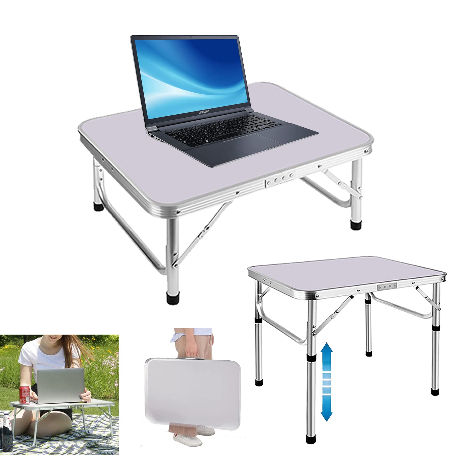 Youseahome White Lapdesk Folding Table Bed Tray Laptop Desk For Eating Breakfast, Reading, Working, Watching Movie On Bed/Couch/Sofa/Floor, Simple Home Office Computer Foldable Desk W/Height Adjustable For Small Space