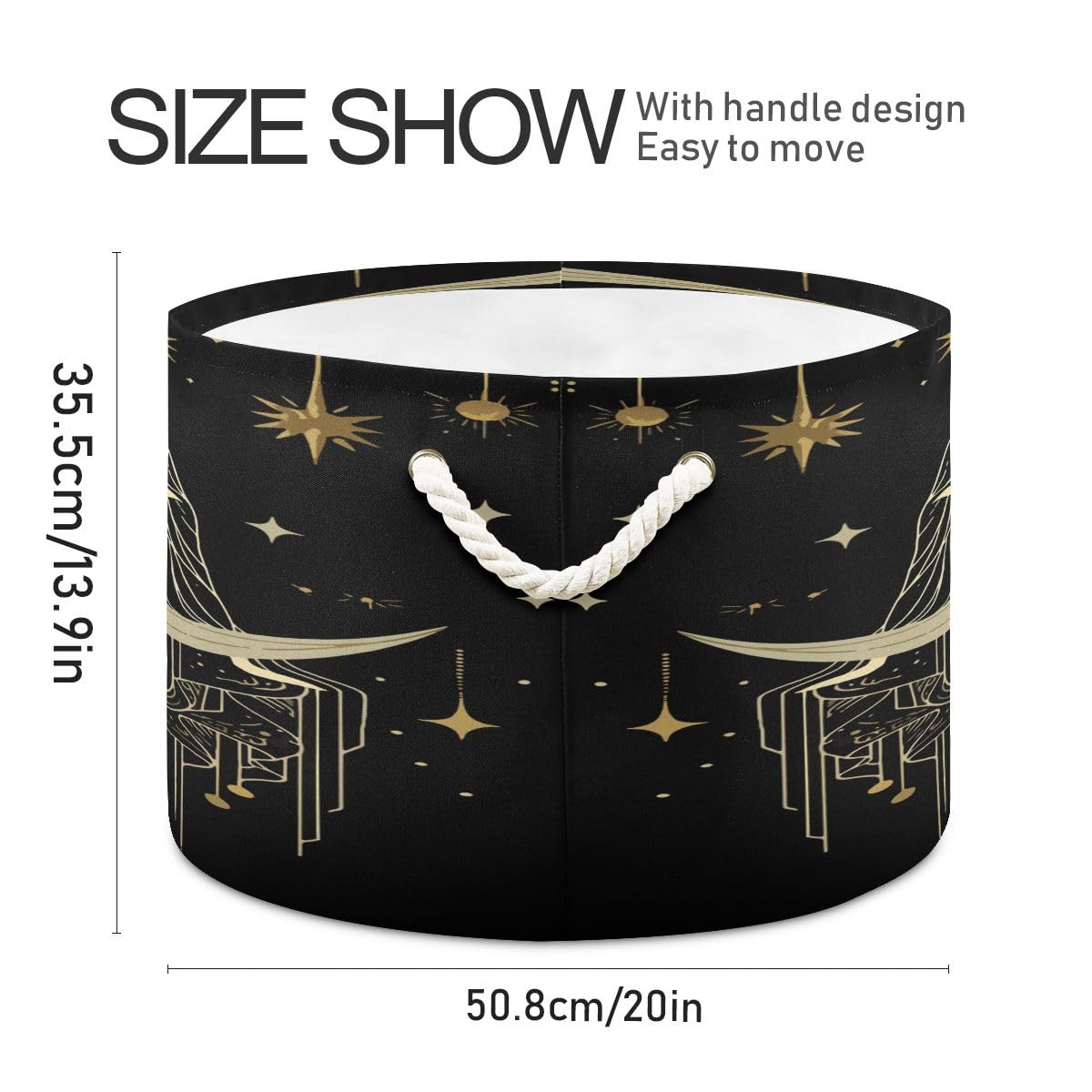 Round Storage Basket Sacral Night Beauty on Moon Starry Area Open Home Storage Bin 20 * 13.9in