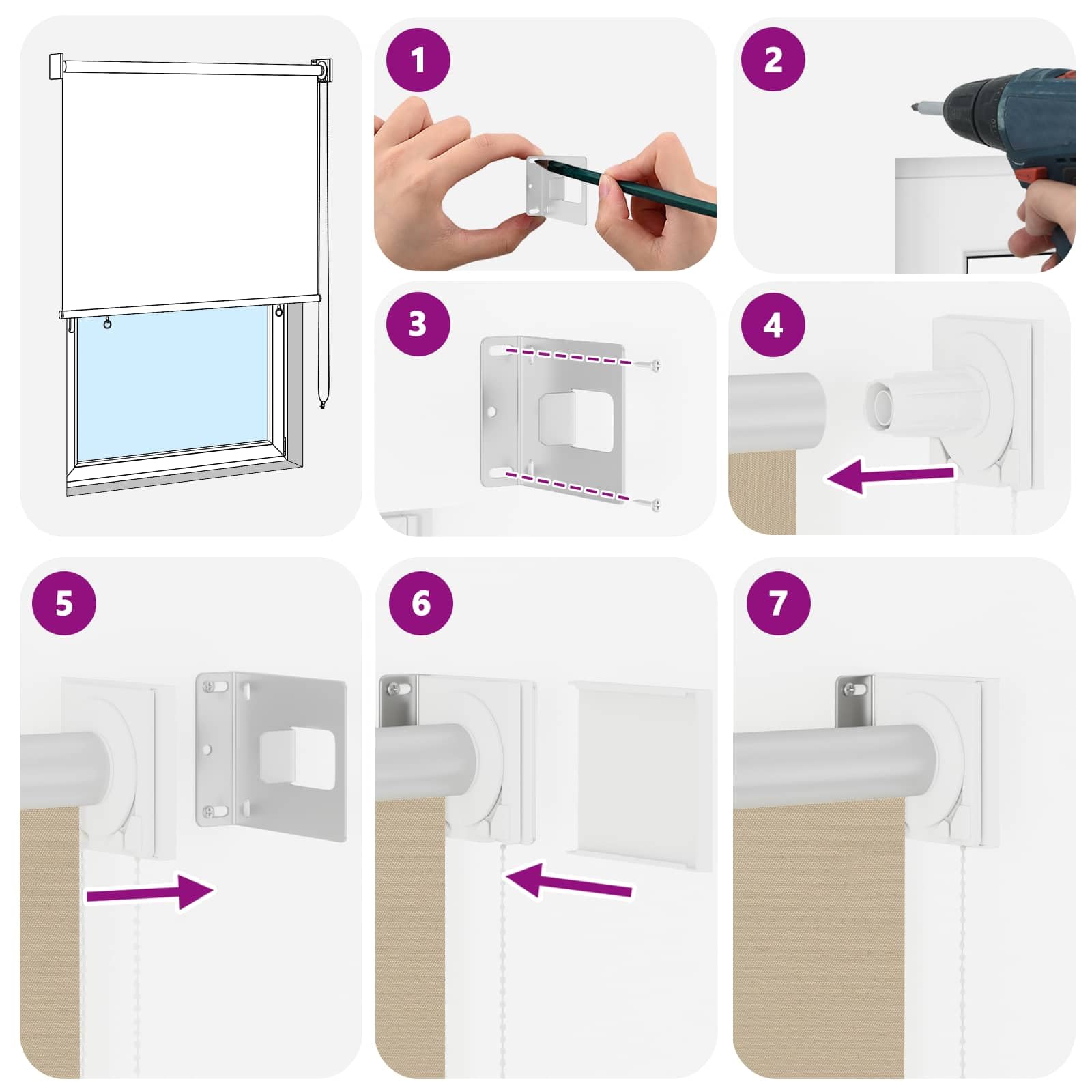 Tenda avvolgibile in poliestere, beige, per finestra | Montaggio a parete o a soffitto, controllo termico, privacy, resistente ai raggi UV, catena sinistra o destra