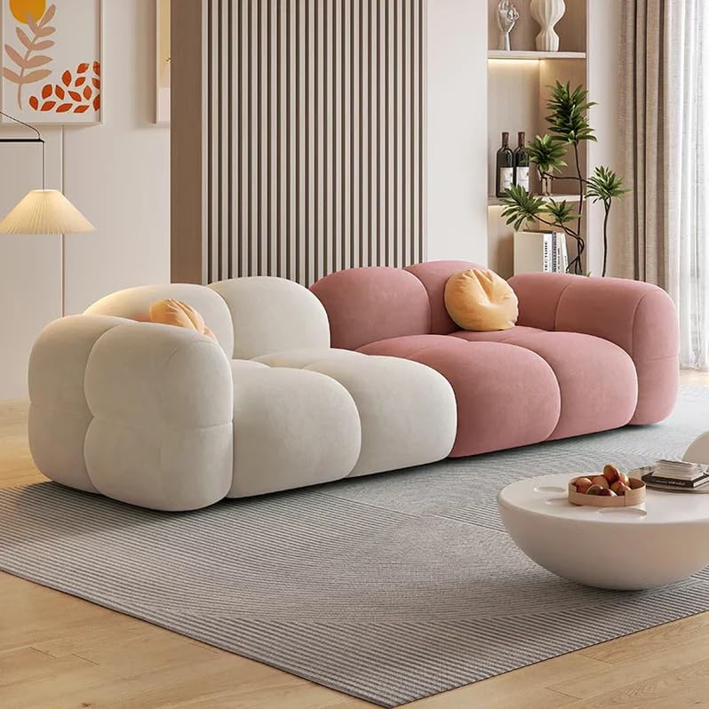 Image of LEGACY OF COMFORT Prith Velvet Cloud Sofa - Premium Cushioned Comfort | Brand-Registered Design | 3 Seater Sofa for Living Room (Ivory /Pink)