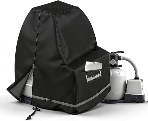 Universal Sand Filter Pump Cover, Heavy-Duty 600D Oxford Black | fits 12–16 inch Above-Ground Pool Filters | Waterproof, UV-Resistant, Zipper + Buckle Closure, All-Season