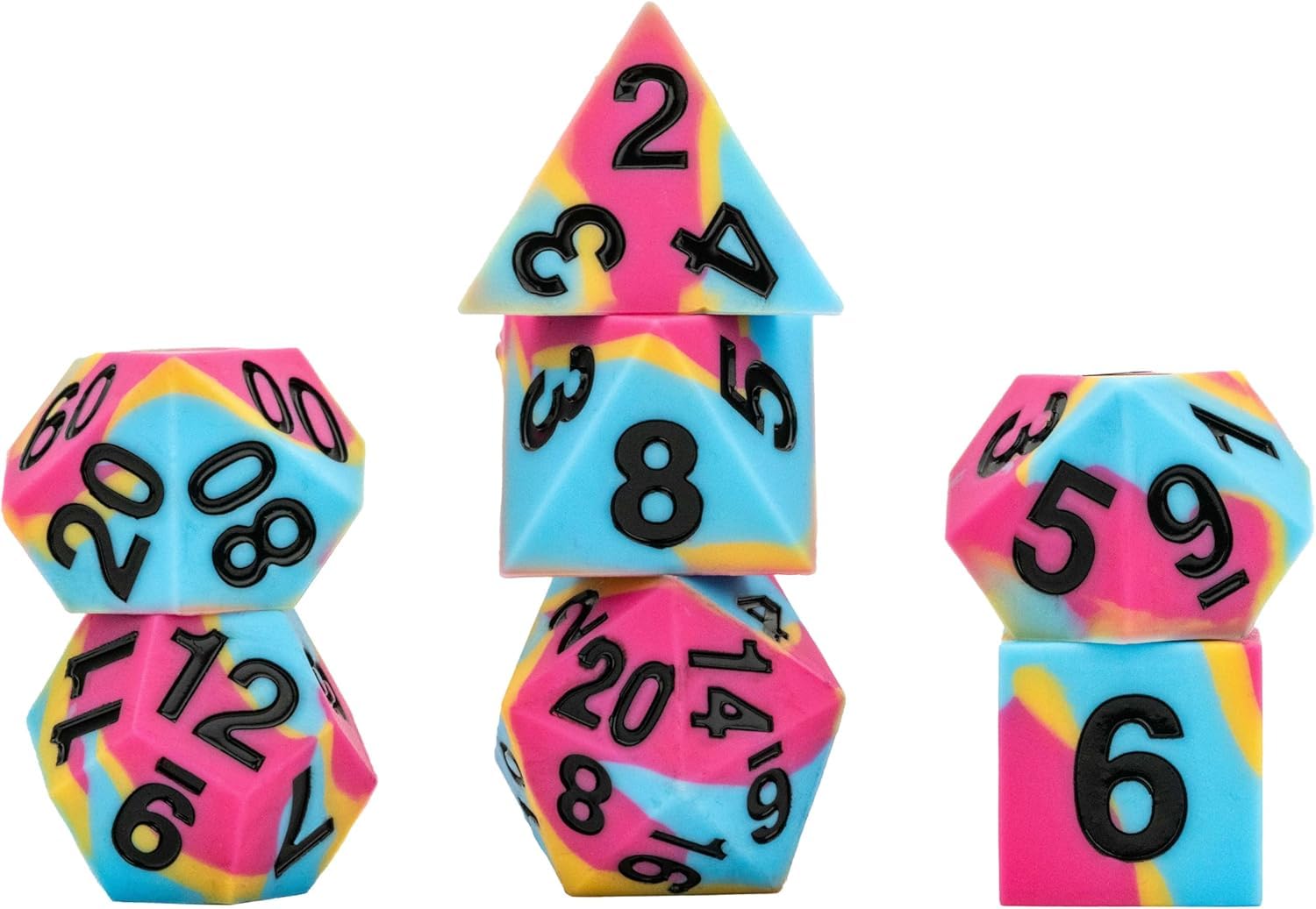 16mm Pride Sharp Edge Silicone Rubber Poly Dice Set - Pansexual: Gaymers Pride: FanRoll