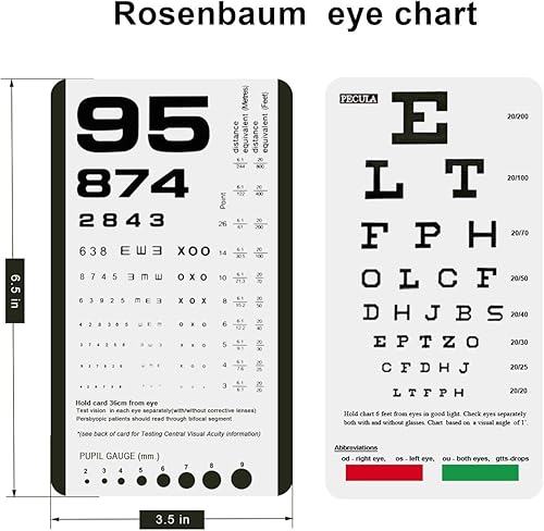 Miniatura 2 de PECULA Gráfico de ojos, gráficos de bolsillo para ojos, Snellen y Rosenbaum Pocket Eye Chart para exámenes oculares (2 en 1)