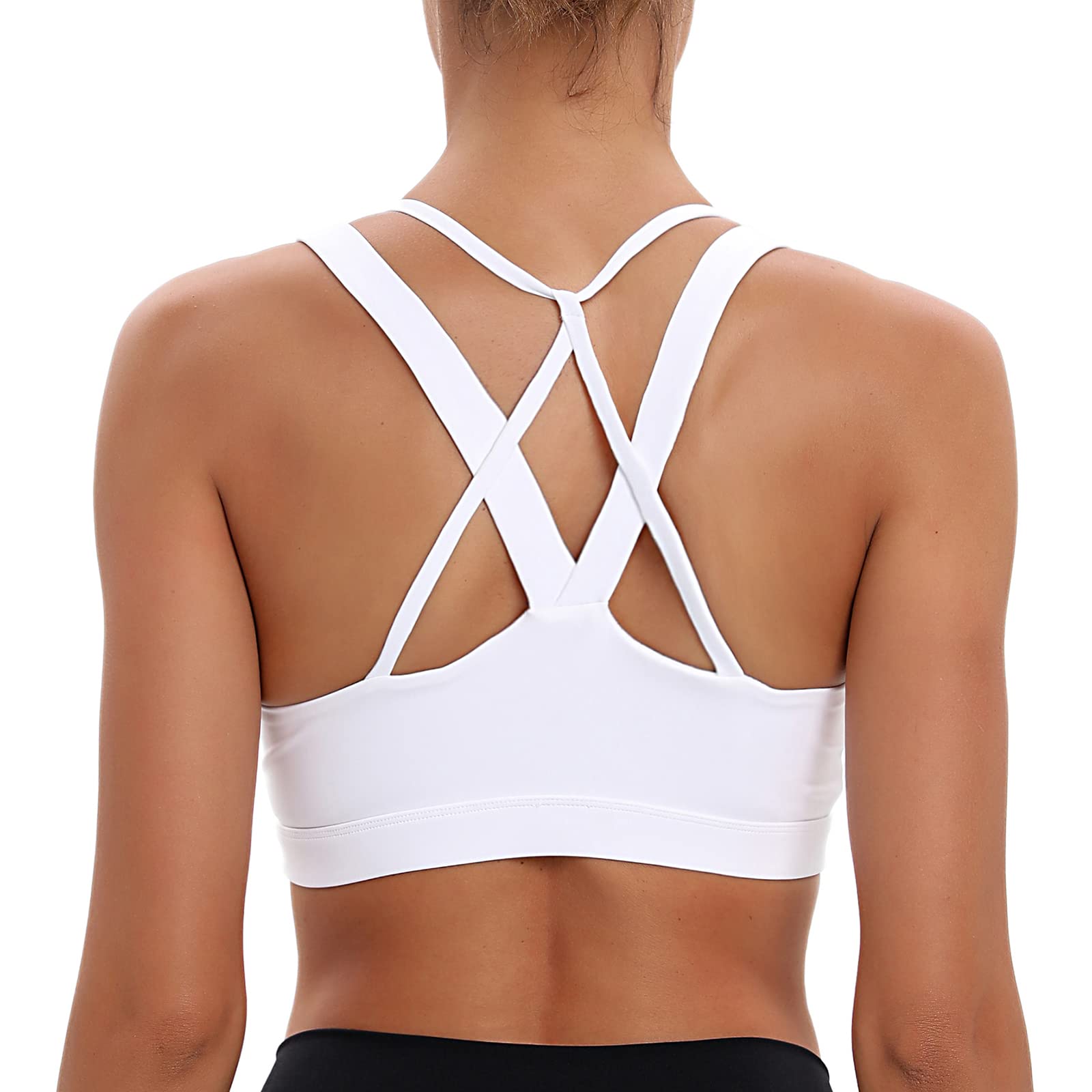 MATHACINO Sports Bra for Women, Criss Cross Racerback Yoga Bra Gym Top Workout Bra with Removable Pad Medium Support