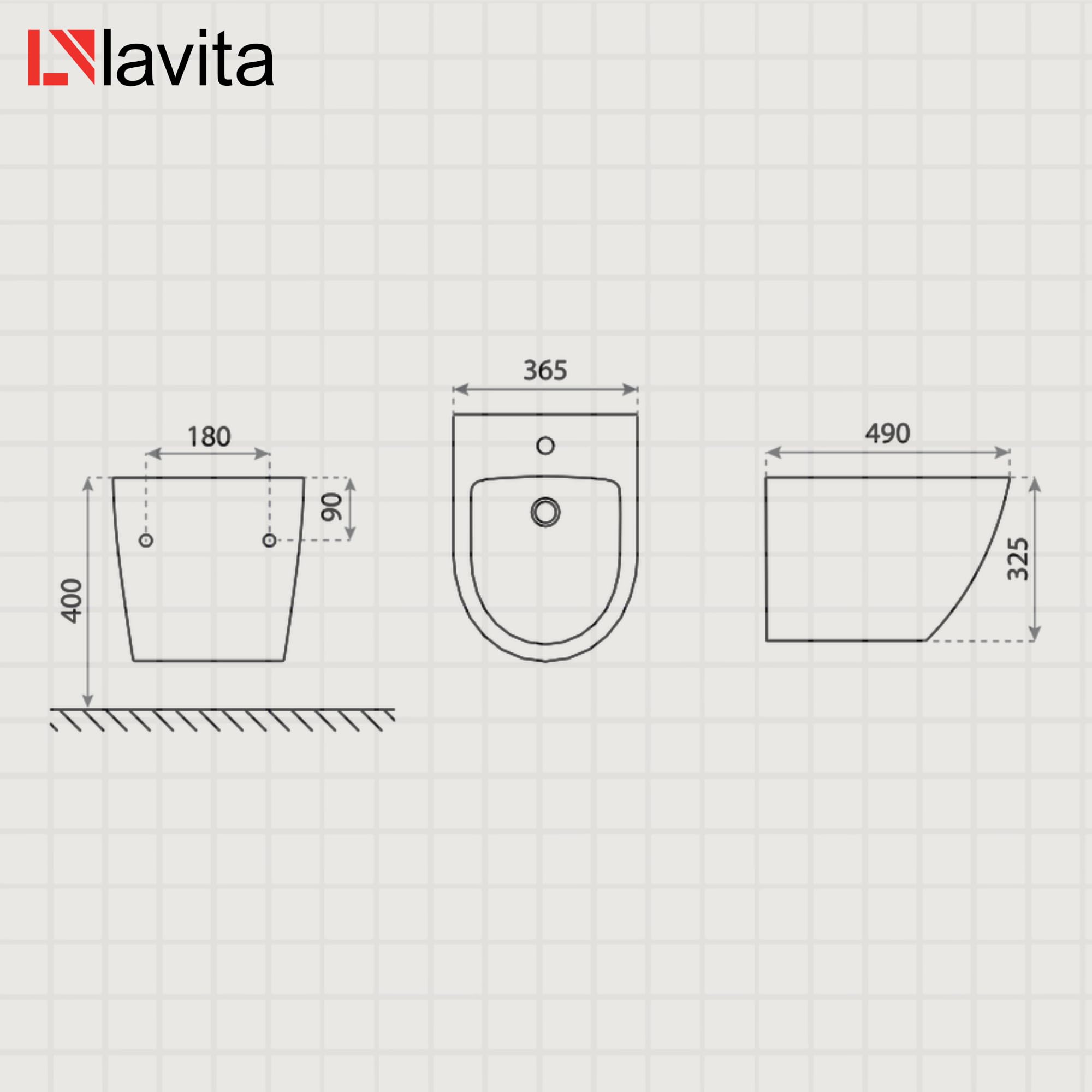 LAVITA Bidet universale da parete Sofi Gold Line con foro per rubinetto e protezione per troppopieno in ceramica, lavabo bidet per montaggio a parete, igienico e facile da pulire, 36,5 x 49 x 32,5 cm