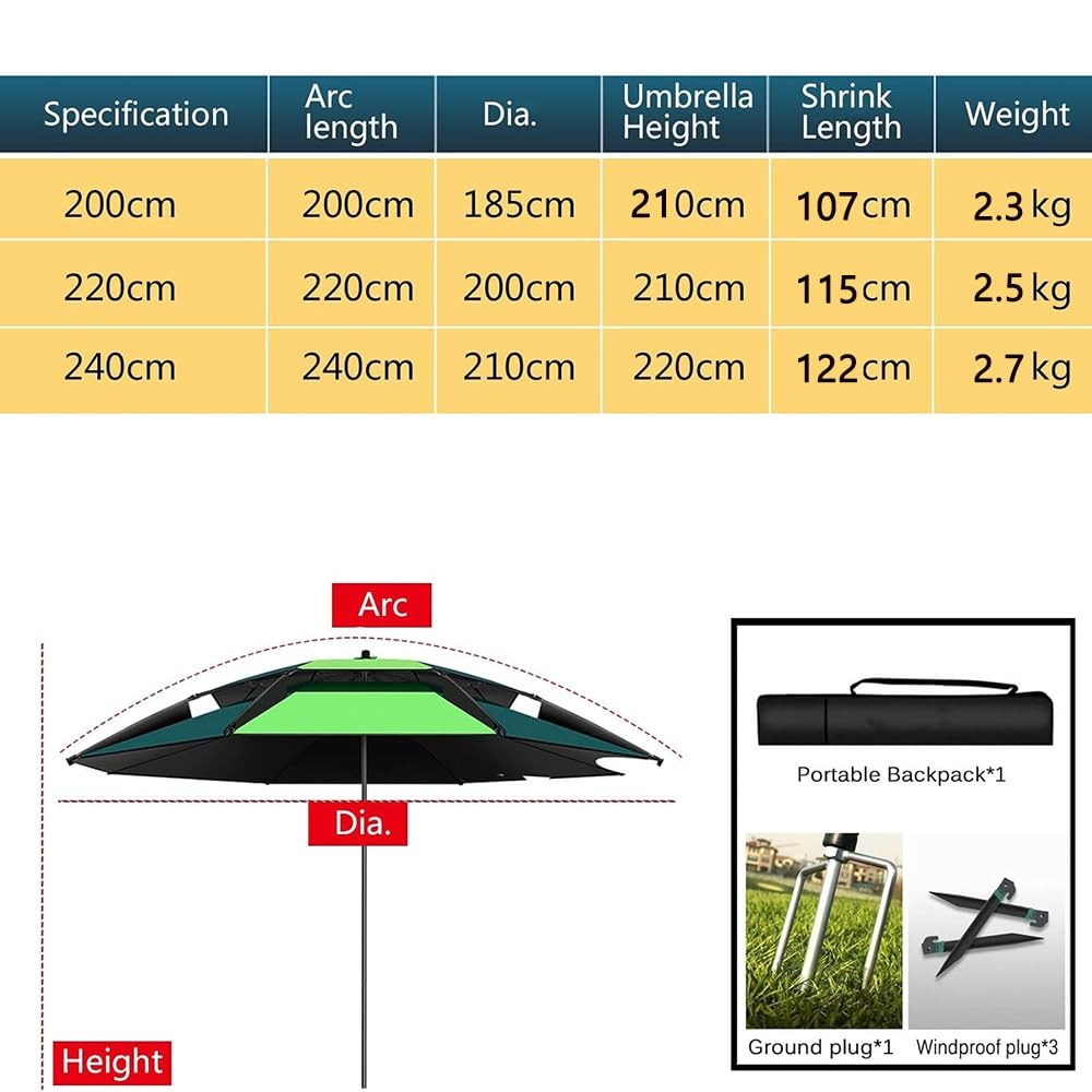 Ombrellone da pesca portatile, parasole da 6,5' 7' 8' per esterni, patio, giardino, campeggio, spiaggia, piscina, golf, giallo 2,2 m/7,2 piedi