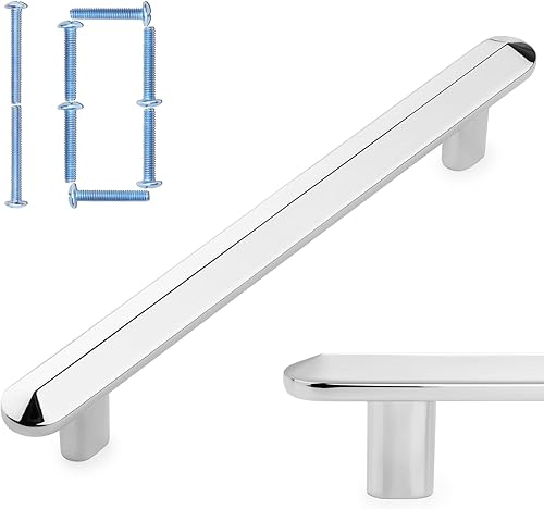 KOOFIZO Paquete de 10 tiradores de barra biselada para armario, manija cromada para muebles, orificios centrales de 5 pulgadas5.039 in, accesorios