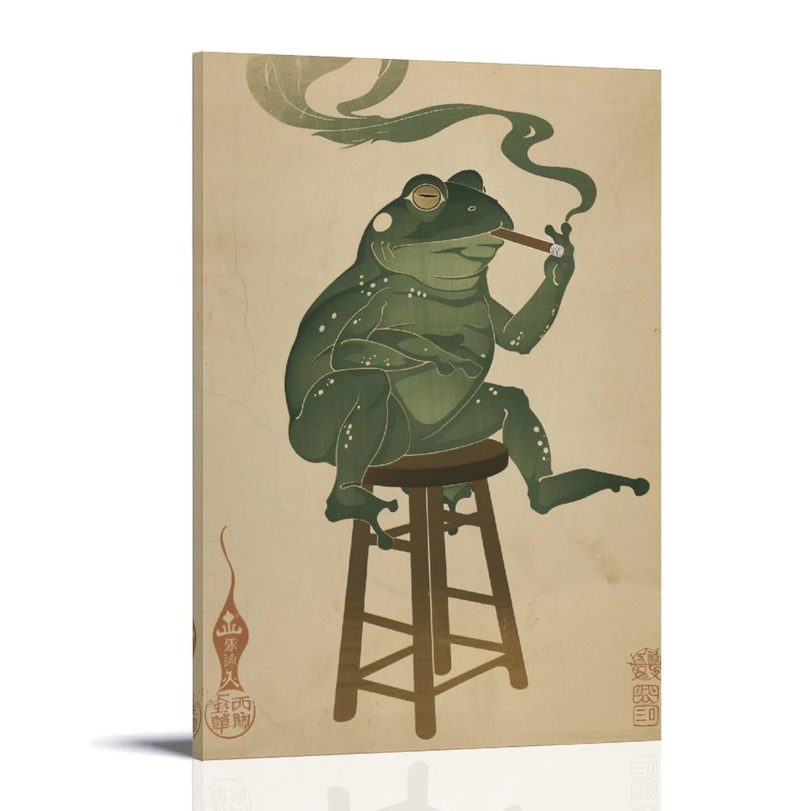 HUERYRYHY Smoking Frog 02 Poster Wall Art Canvas Vintage Aesthetic Painting Decor for Rooms 24x36inch Frame-style