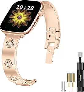 JOYOZY Metal Band Compatible with Apple Watch Band 38mm 40mm 41mm 42mm 44mm 45mm 49mm Fancy Luxury Strap with Sparkle Diamond, Dressy iWatch Bracelet, Cute Daisy Band for Women