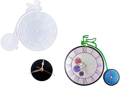 Xidmold Molde de resina para reloj con forma de bicicleta moldes de reloj de silicona con movimiento con números romanos para fundición de resina