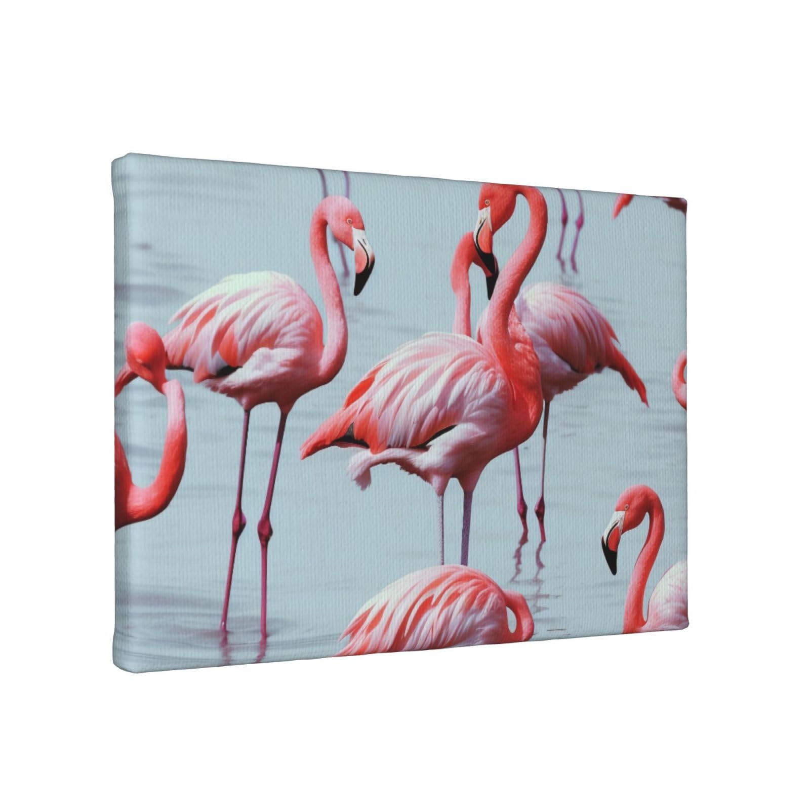 YKLJG beautiful funny Flamingos Printed Wall Art Canvas Painting 30x20 CM Wooden Framed Picture Painting Artwork Prints for Bedroom Kitchen Home Office Decor