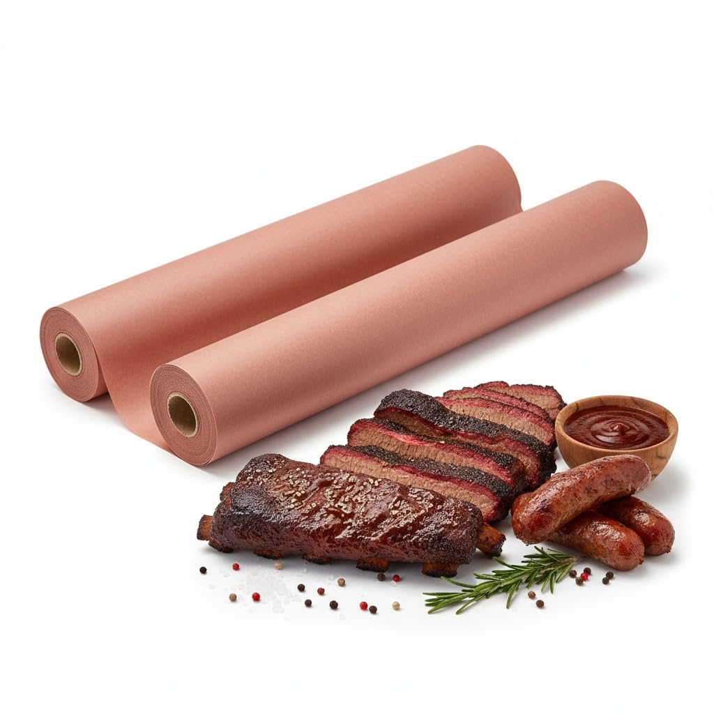 Butcher Paper61m – Metzgerpapier Rosa für BBQ, Grill & Smoker – 2 Rollen45,7 cm x 30,5 m – butcher-paper,burger papier – Hitzebeständig & Atmungsaktiv für saftiges Grillgutgut