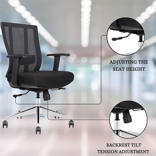 Miniatura 3 de GM Seating Silla ergonómica de sala de conferencias con respaldo de malla con asiento deslizante  Soporte lumbar ajustable, silla de escritorio para