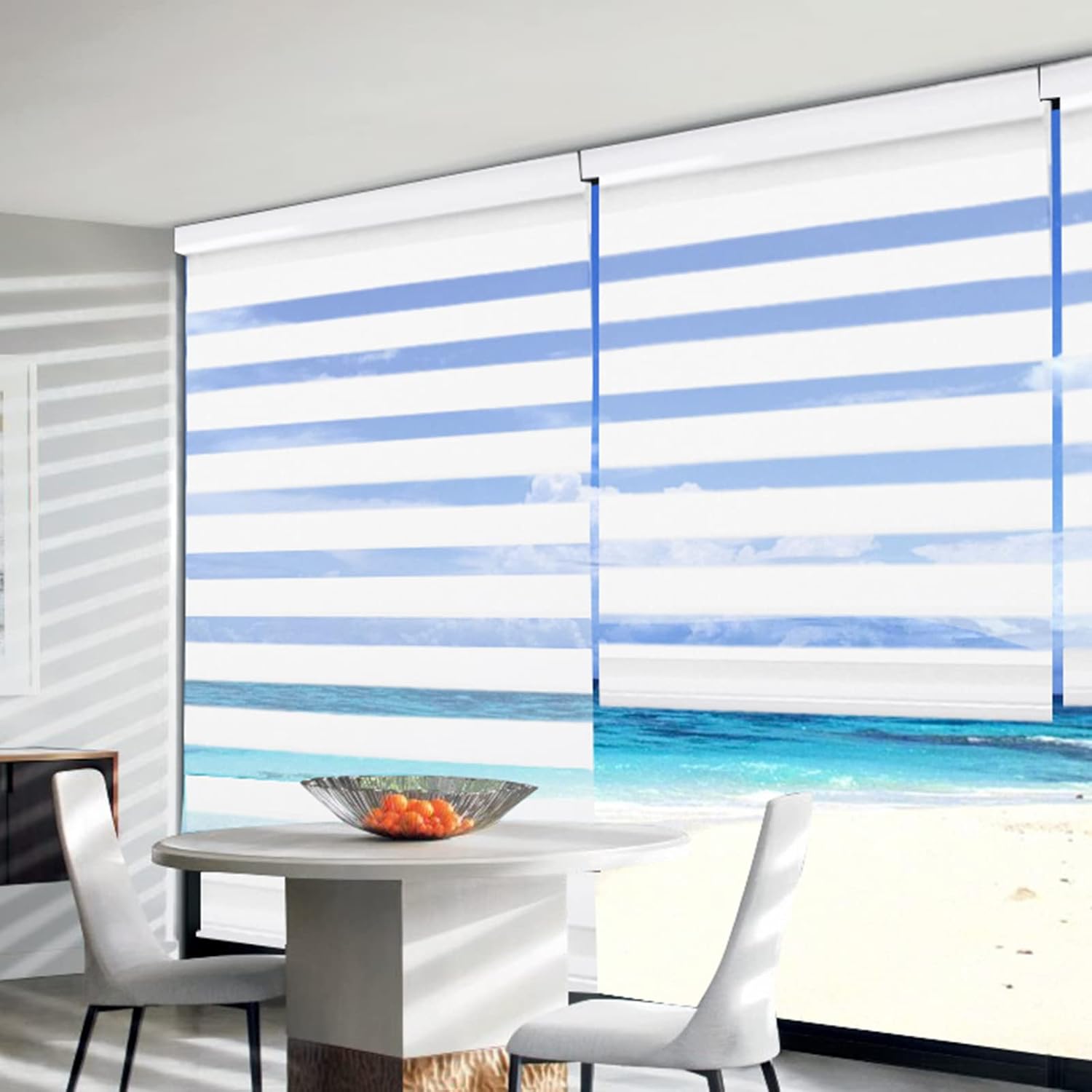Joydeco White Sheer Zebra Cordless Blinds for Windows,Privacy Light Filtering Dual Layer 52" W Roller Shades for Home Office Bedroom, 52" W×75" H Off-white 52"W×75"H