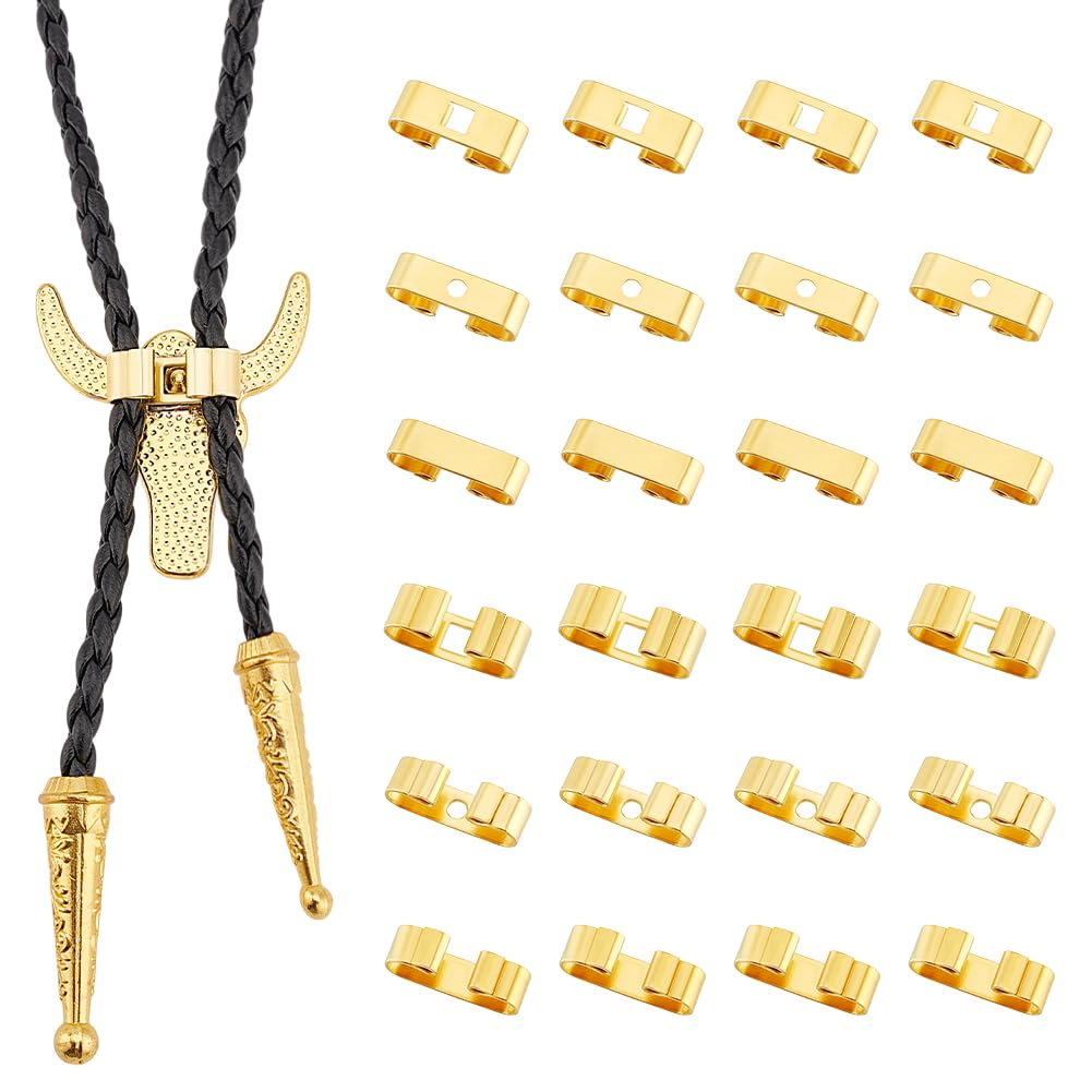 PH PandaHall 120pcs 3 Styles Bolo Tie Kit Bolo Tie Slide Clasps Brass Bolo Tie Findings Bolo Tie Making Supplies Bolo Cap Replacement Accessories Slider Clasps for Jewelry Making Golden 0.65
