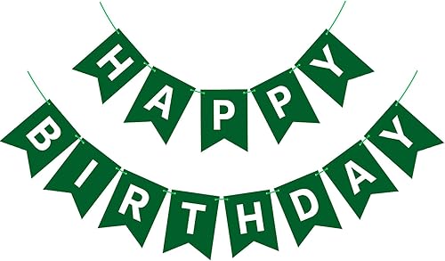 Cartel de feliz cumpleaños verde oscuro para niños, niñas, mujeres, decoraciones de fiesta de té, banderines, suministros de fiesta de cumpleaños