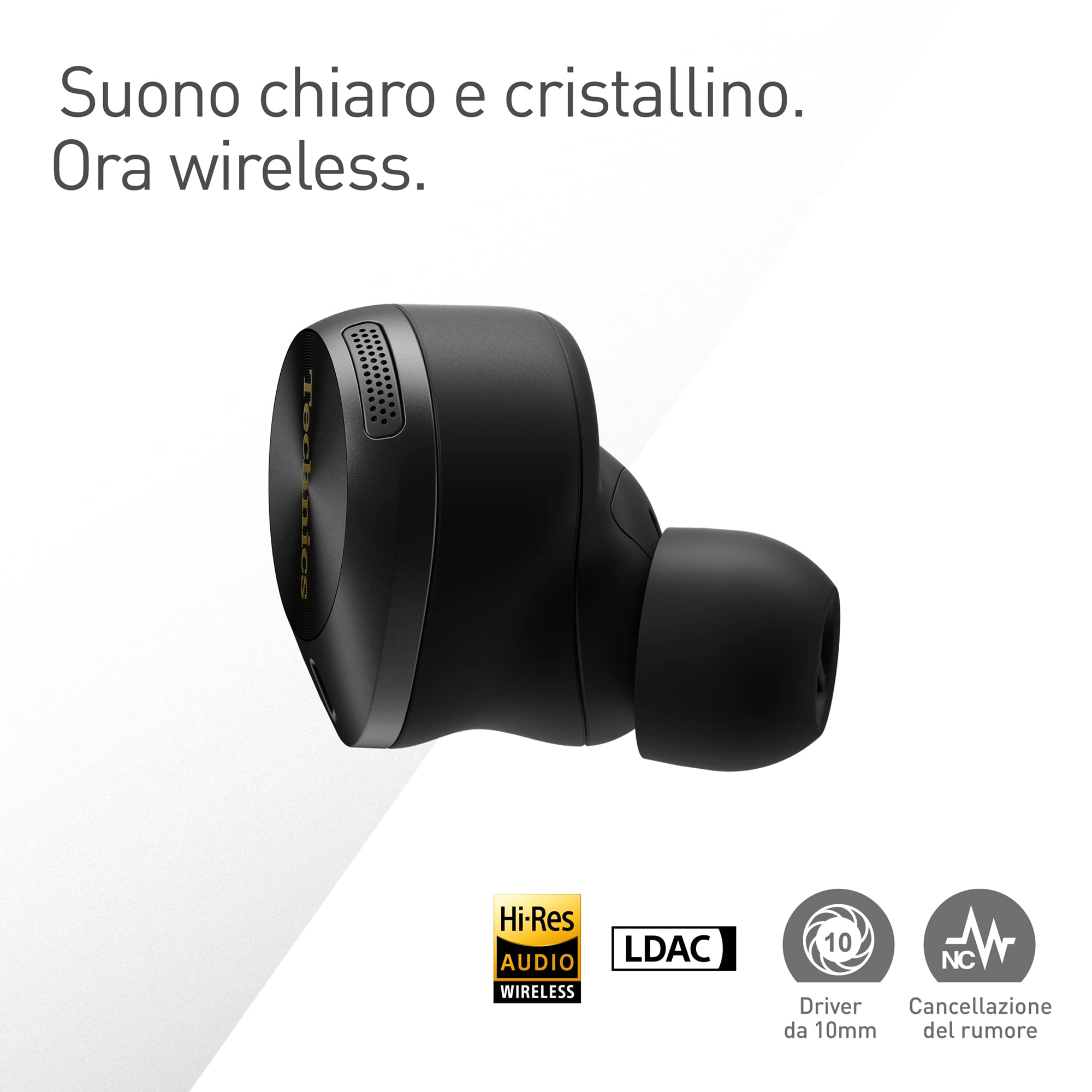 Technics EAH-AZ80E-K Auricolari Wireless con Noise Cancelling, Bluetooth Multipoint 3 Dispositivi, Confortevoli Auricolari In-Ear, Ricarica Senza Fili, Nero