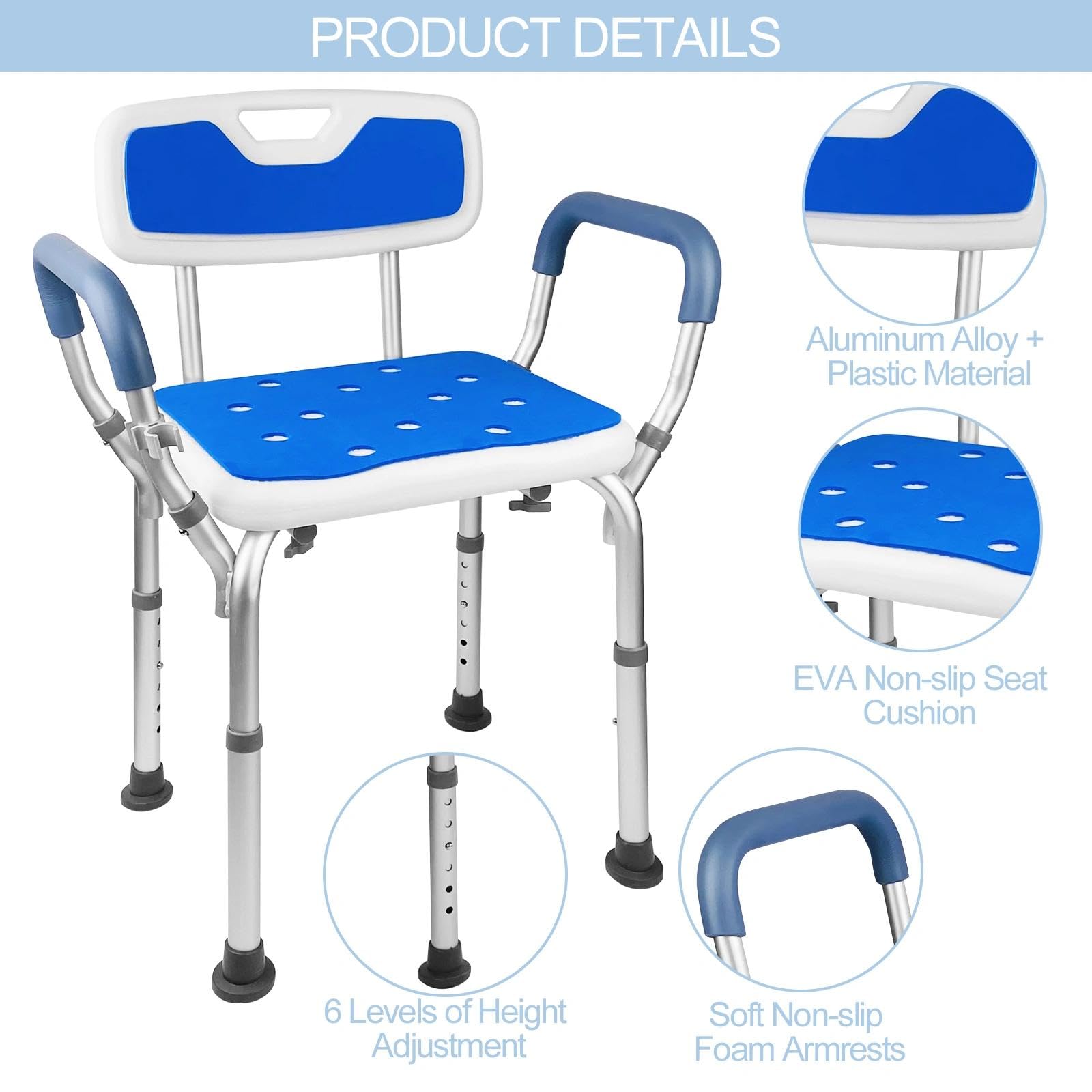 Taburete Baño Ducha para Mayores con Reposabrazos, Silla Ducha Personas Mayores, Banqueta Ducha Baño, Asiento Ducha Adulto, Banco para Ducha, Sillas para Personas Mayores Ducha Minusvalidos