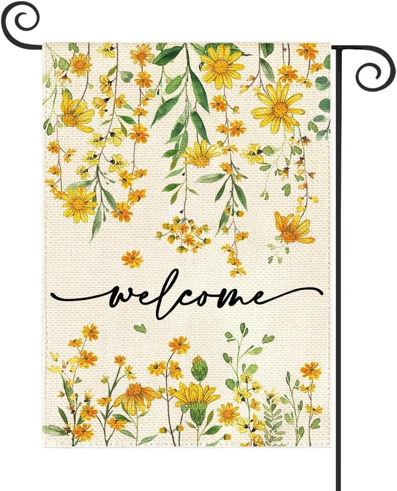 Baccessor Summer Welcome Garden Flag Floral 12.5 x 18 Inch Double Sided Daisy Funny Yellow Spring Seasonal Yard Flag Vertical Farmhouse Yard Outdoor Decoration
