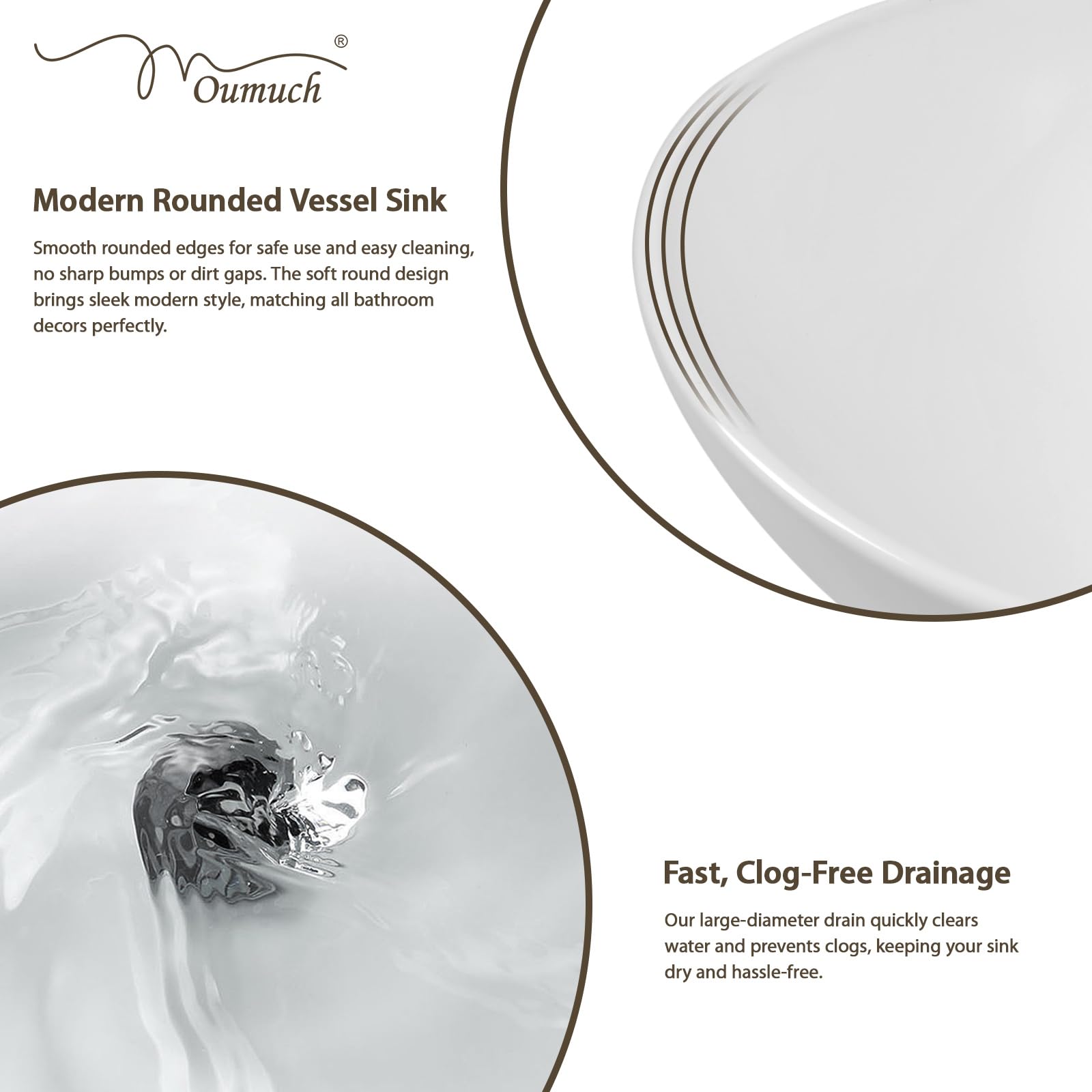 Fregadero ovalado de 15-3/4 pulgadas de ancho x 13 pulgadas de profundidad, fregadero de baño de cerámica de forma ovalada, lavabo de porcelana blanca, lavabo artístico