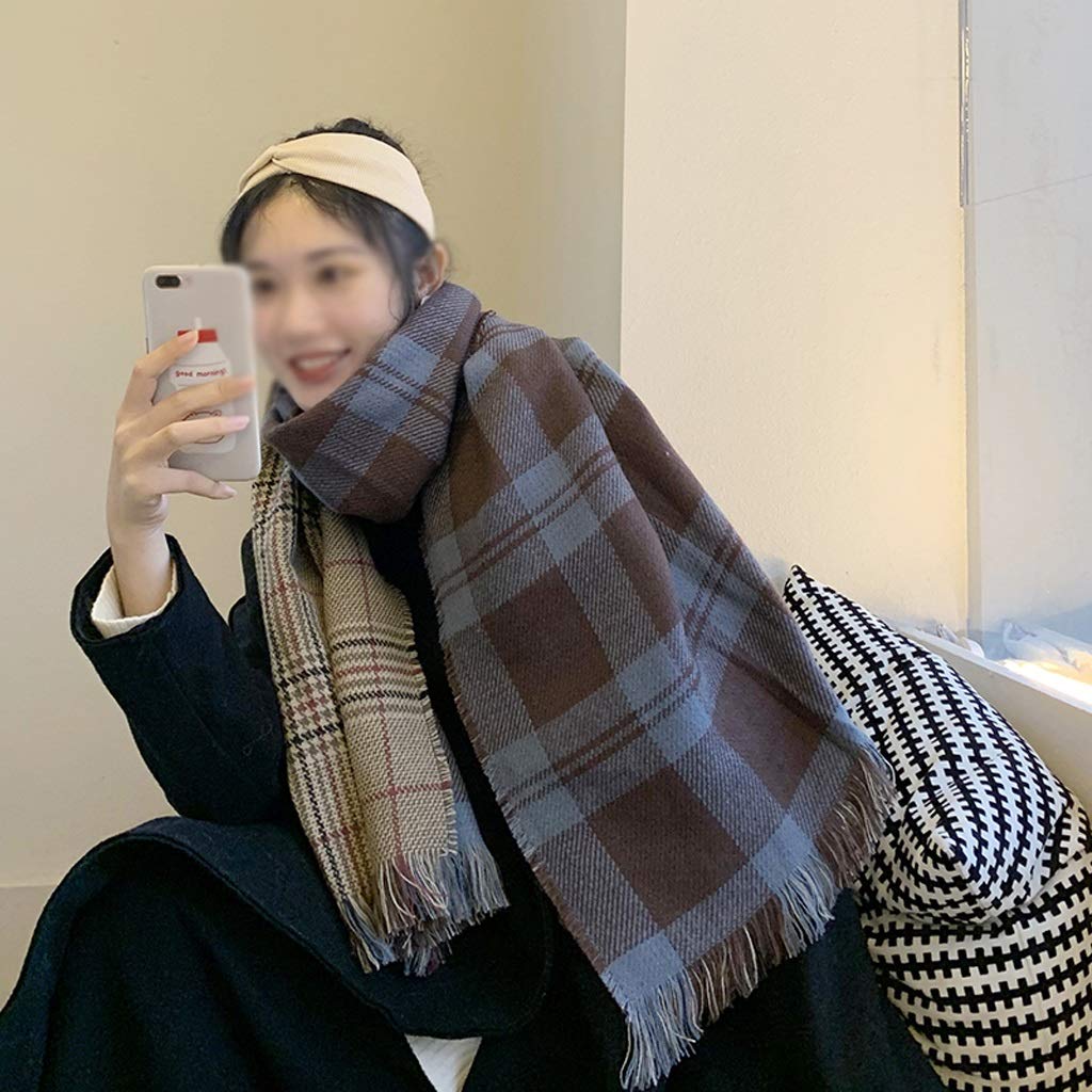 Damen-Winter-All-Match-Schal im koreanischen Stil, Retro-Gitter-Strickschal aus Wolle, um warm zu bleiben