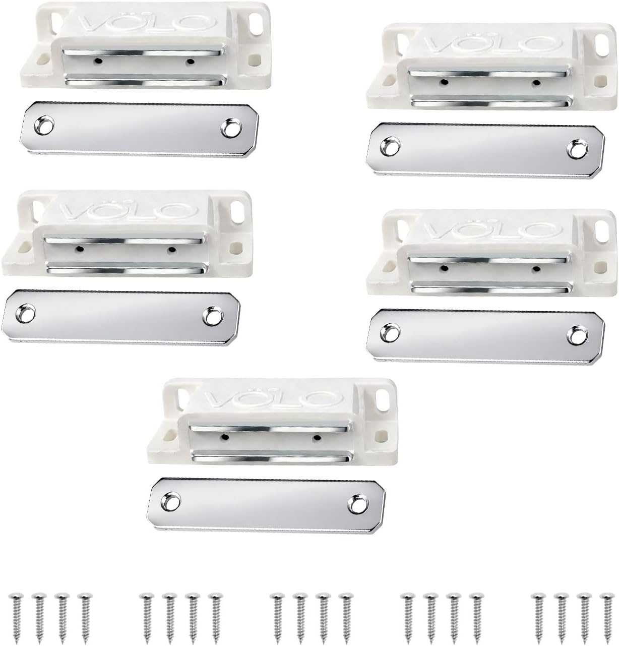VOLO Pack of 5 Cabinet Magnetic Door Catcher โ Strong PVC Door Magnet, Silent Door Closing, Cupboard Wardrobe Kitchen Door Catcher White