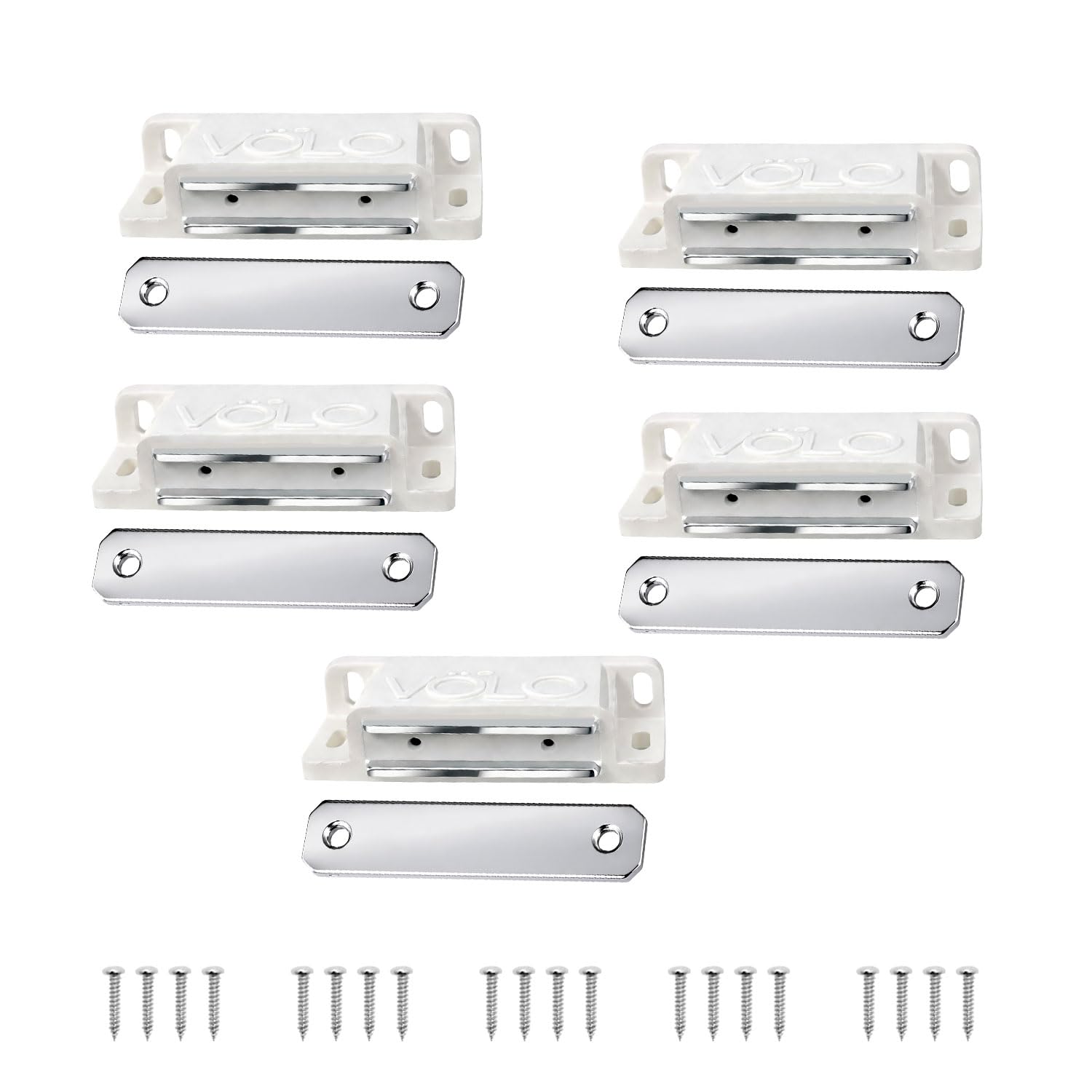 VOLO Pack of 5 Cabinet Magnetic Door Catcher – Strong PVC Door Magnet, Silent Door Closing, Cupboard Wardrobe Kitchen Door Catcher White