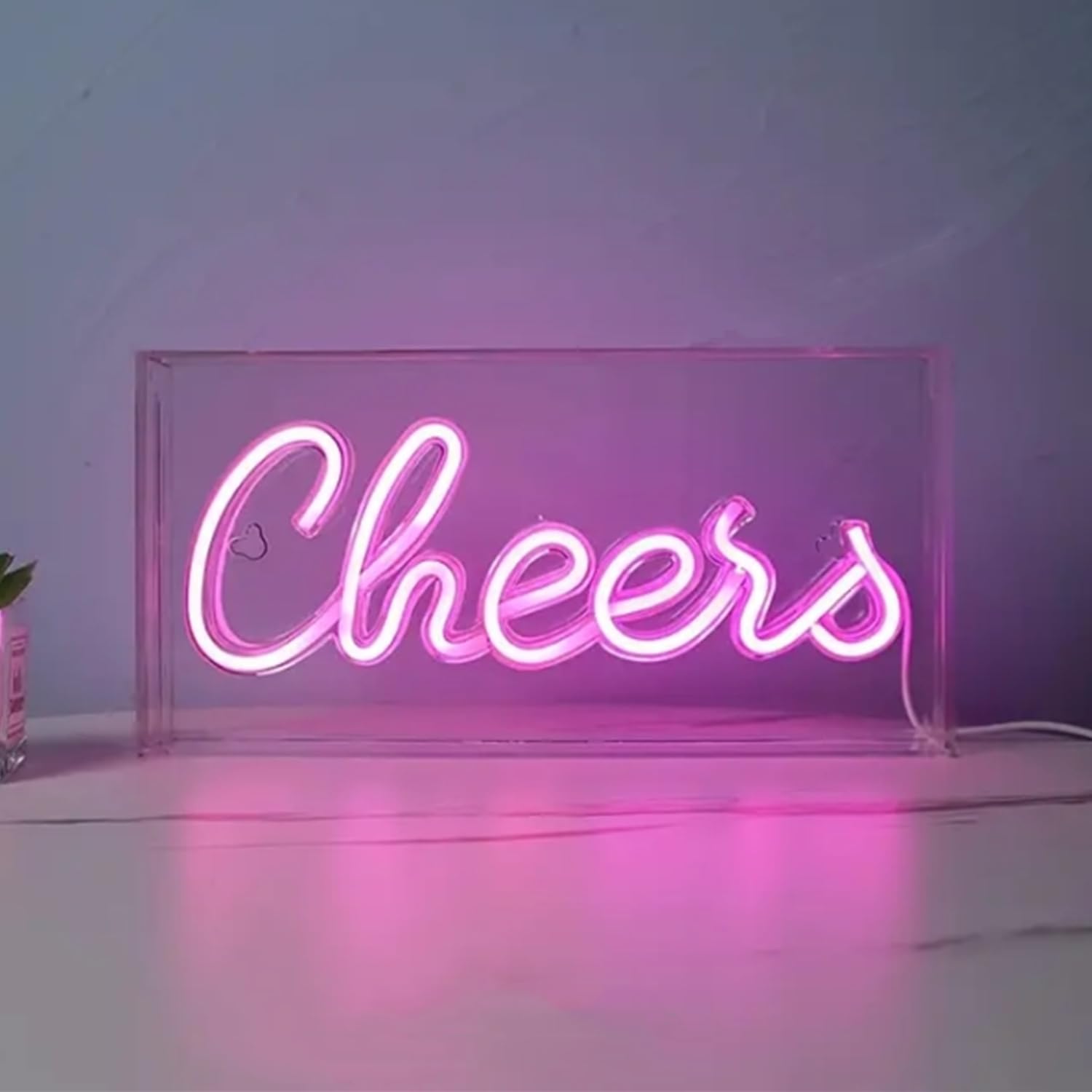 Neonlicht Cheers 3D-Leuchtreklame Cheers auf der Arbeitsplatte, aufstellbar, LED-Leuchtreklame Cheers in Rosa, dekoratives Lichtschild für Hochzeit Beleuchtungszubehör für Barwagen, 30 x 15 x 4,6 cm