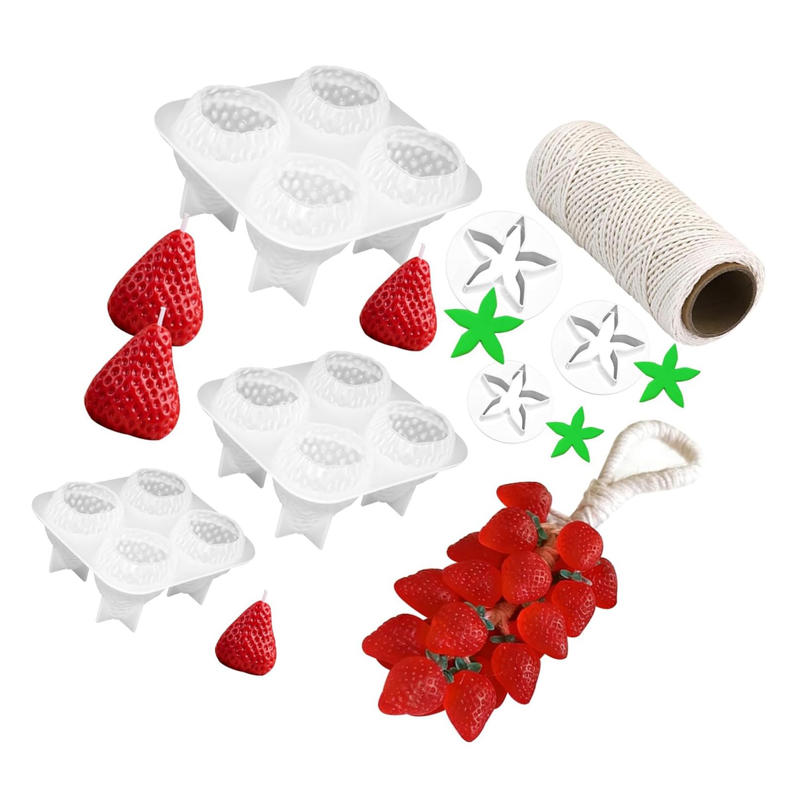 Fazvncv Silicone Strawberry Soap Mold Set with 3 Cavity Sizes and Matching Decorative Forms Making Supplies