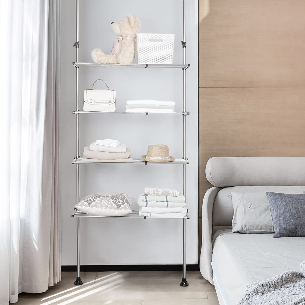 Scaffale Per Lavanderia 3 Ripiani - Regolabile, Sopra Lavatrice/WC, Con Ganci E Asta Appendiabiti