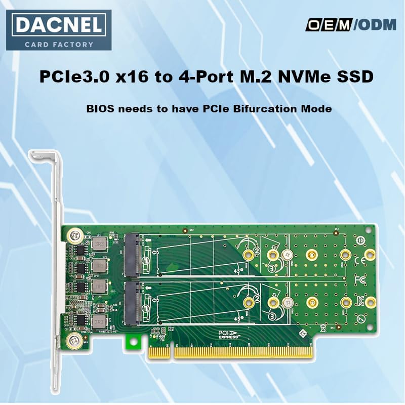 PCIe x16 to 4-Port M.2 NVMe SSD Adapter Card, PCIe 4.0 Compatible, Supports 2260/2280/22110 Form Factors